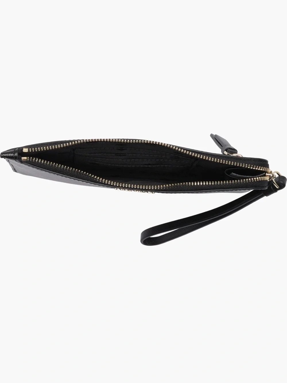 kate spade Black Leather Zip Wristlet with Gold Logo
